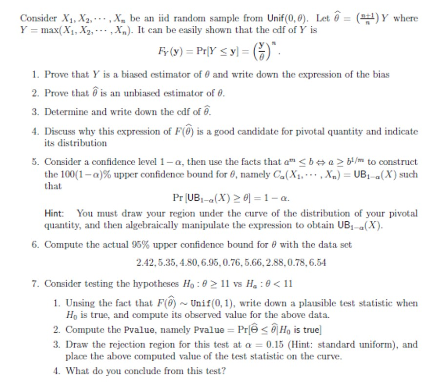 (m) Y where Consider X1,X2, Y max(X1, X2, , Xn be an | Chegg.com