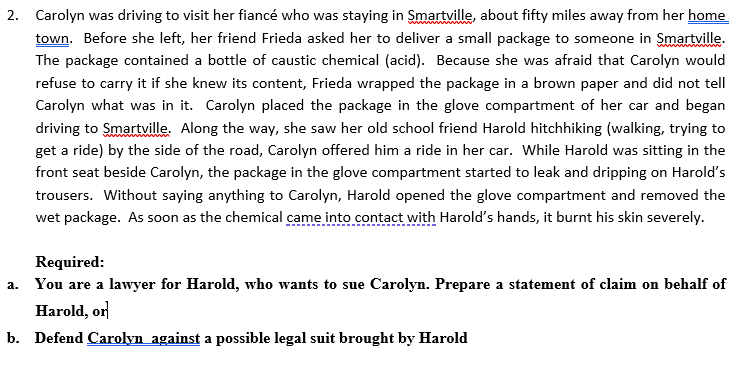 Solved 2. Carolyn was driving to visit her fiancé who was | Chegg.com