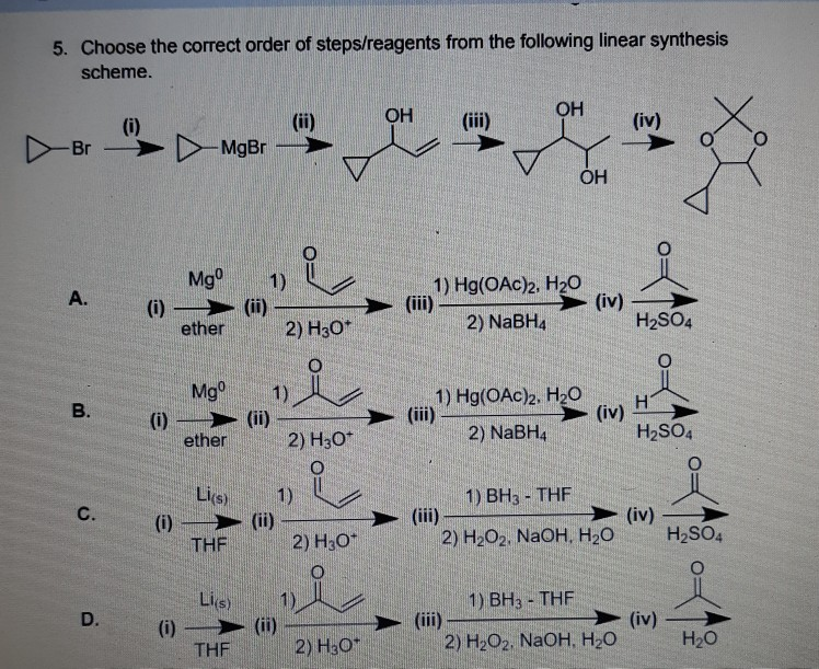 Solved Choose the correct order of steps/reagents from the | Chegg.com