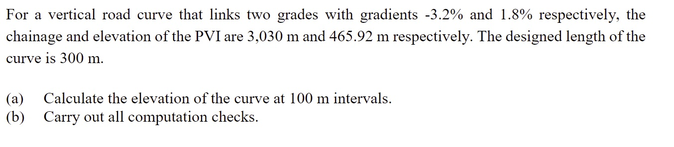 Solved For a vertical road curve that links two grades with | Chegg.com