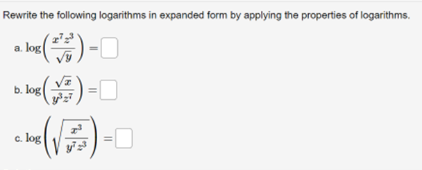 Solved Rewrite the following logarithms in expanded form by | Chegg.com