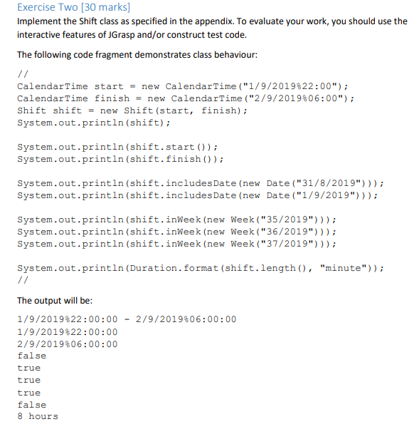 Implement the Shift class as specified in the | Chegg.com