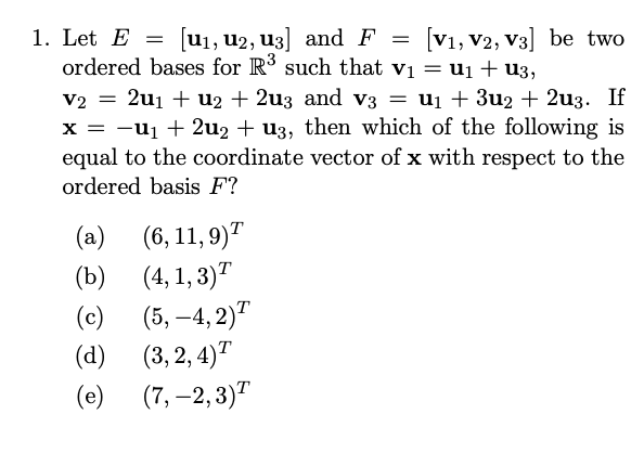 Solved 1 Let E U₁ U2 U3 And F V1 V2 V3 Be Two 5315