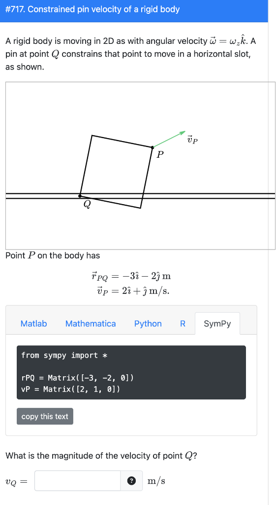 Solved A rigid body is moving in 2D as with angular velocity | Chegg.com