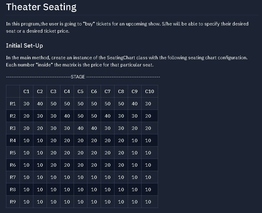 Theater Seating In this program, the user is going to | Chegg.com