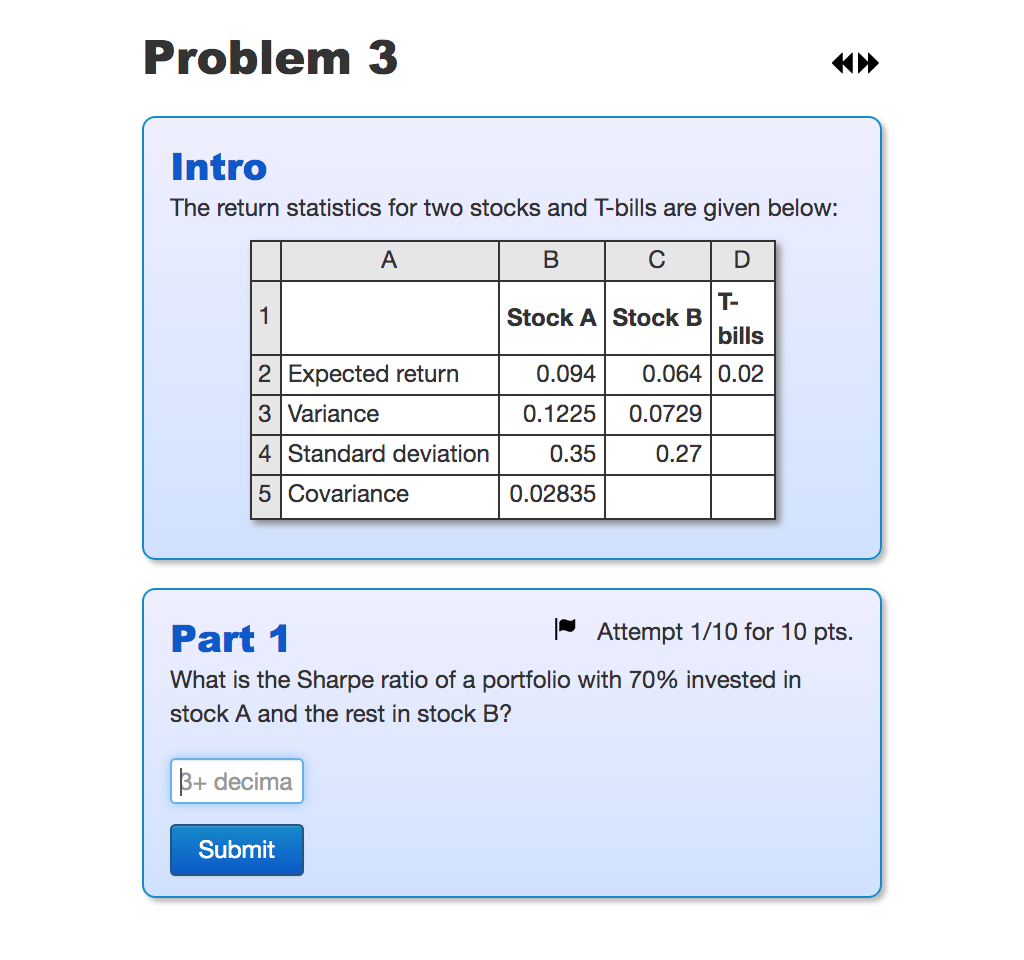 Solved Problem 3 Intro The Return Statistics For Two Stocks | Chegg.com