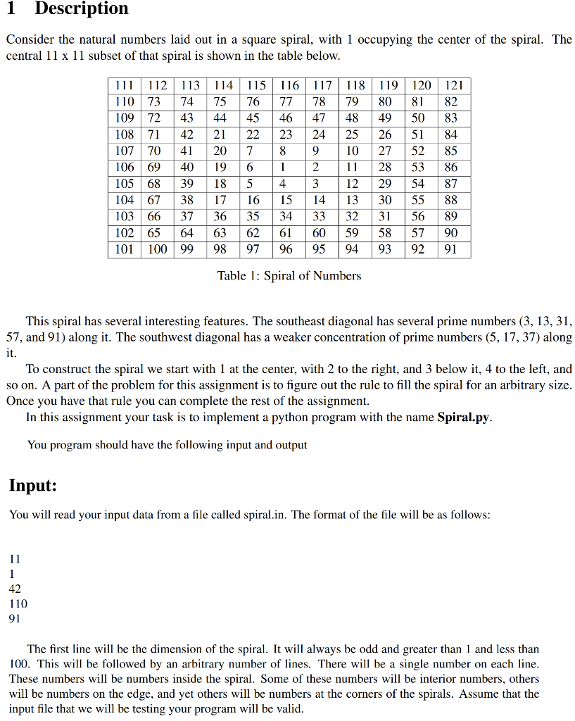 Solved 1 Description Consider the natural numbers laid out | Chegg.com