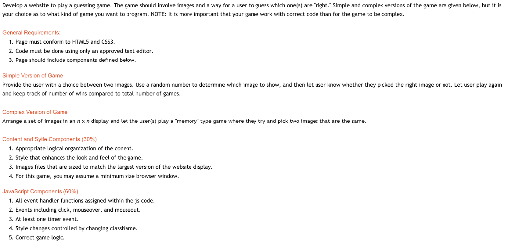 Develop a website to play a guessing game. The game | Chegg.com