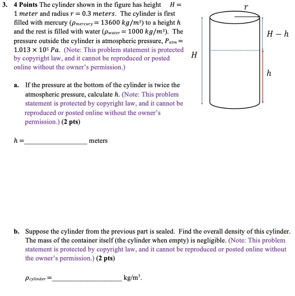 Solved r 3. 4 Points The cylinder shown in the figure has | Chegg.com