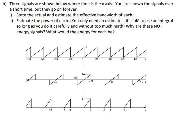 Solved h) Three signals are shown below where time is the x | Chegg.com