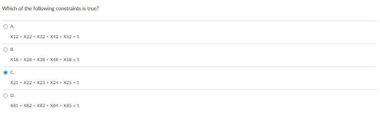Solved Which of the following constraints is true? A. | Chegg.com