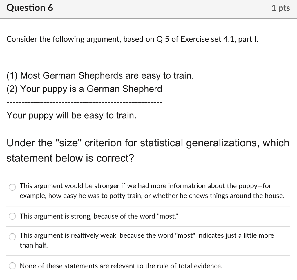 Solved Question 6 1 pts Consider the following argument, | Chegg.com