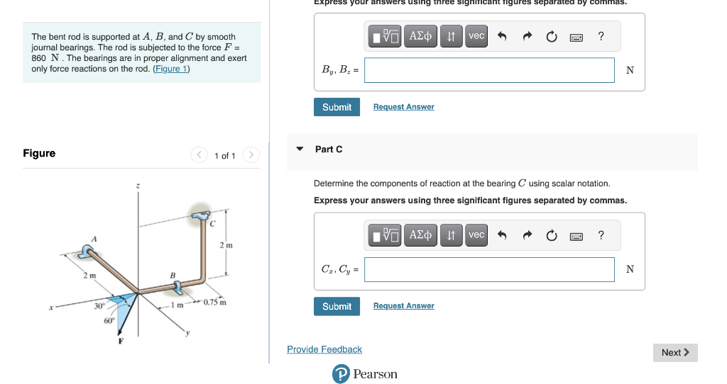 Solved The Bent Rod Is Supported At A,B, And C By Smooth | Chegg.com