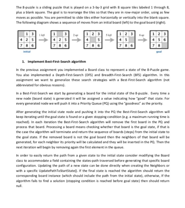 Solved The 8-puzzle is a sliding puzzle that is played on a | Chegg.com
