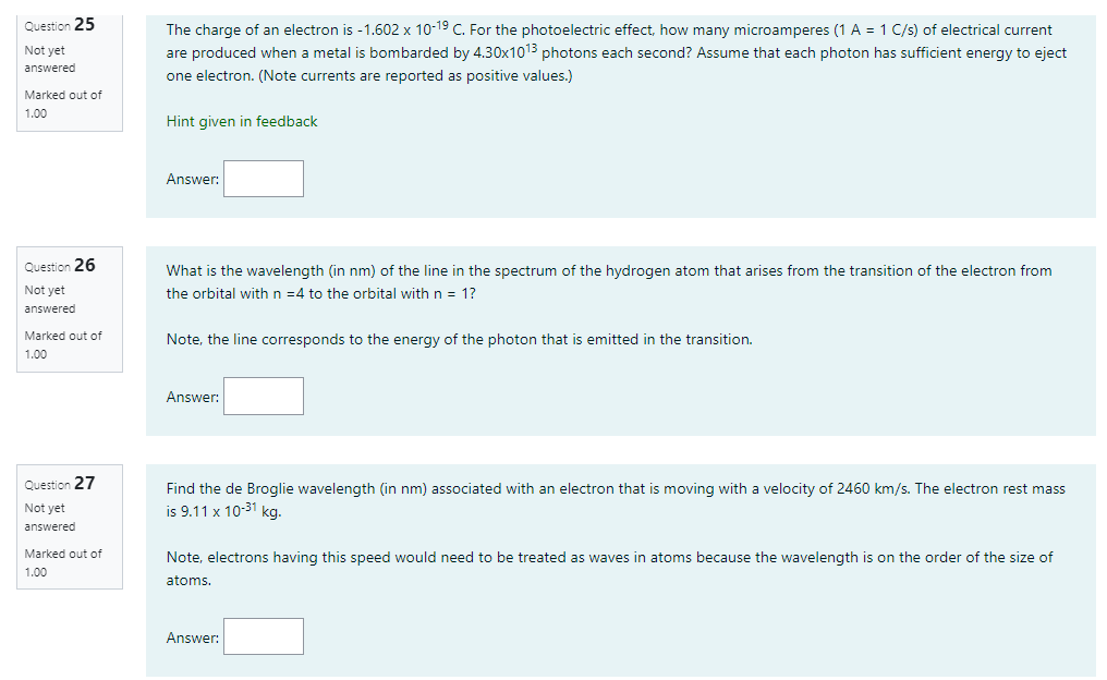 Solved The charge of an electron is −1.602×10−19C. For the | Chegg.com