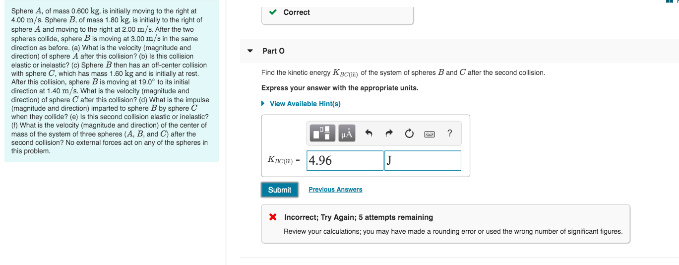 Solved Correct Part 0 Find the kinetic energy K BC(m) of the | Chegg.com