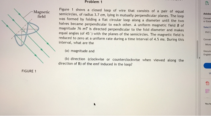 Solved Problem 1 Figure 1 shows a closed loop of wire that | Chegg.com