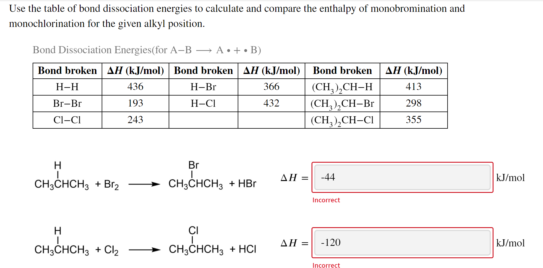 Solved Use The Table Of Bond Dissociation Energies To | Chegg.com