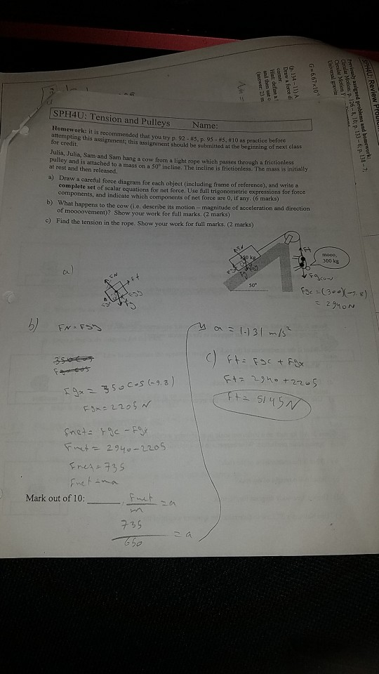 Solved SPH4U: Tension and Pulleys Name: it is recommended | Chegg.com