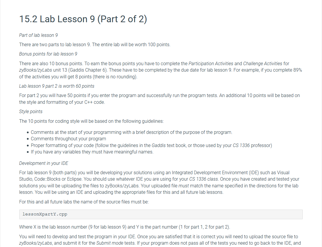 Solved 15.2 Lab Lesson 9 (Part 2 of 2) Part of lab lesson 9 | Chegg.com