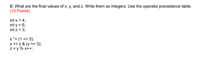 Solved B. What are the final values of x, y, and z. Write | Chegg.com