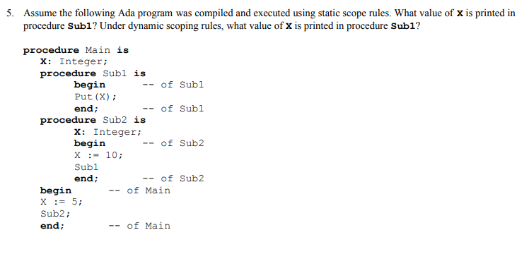 Solved Assume the following Ada program was compiled and | Chegg.com