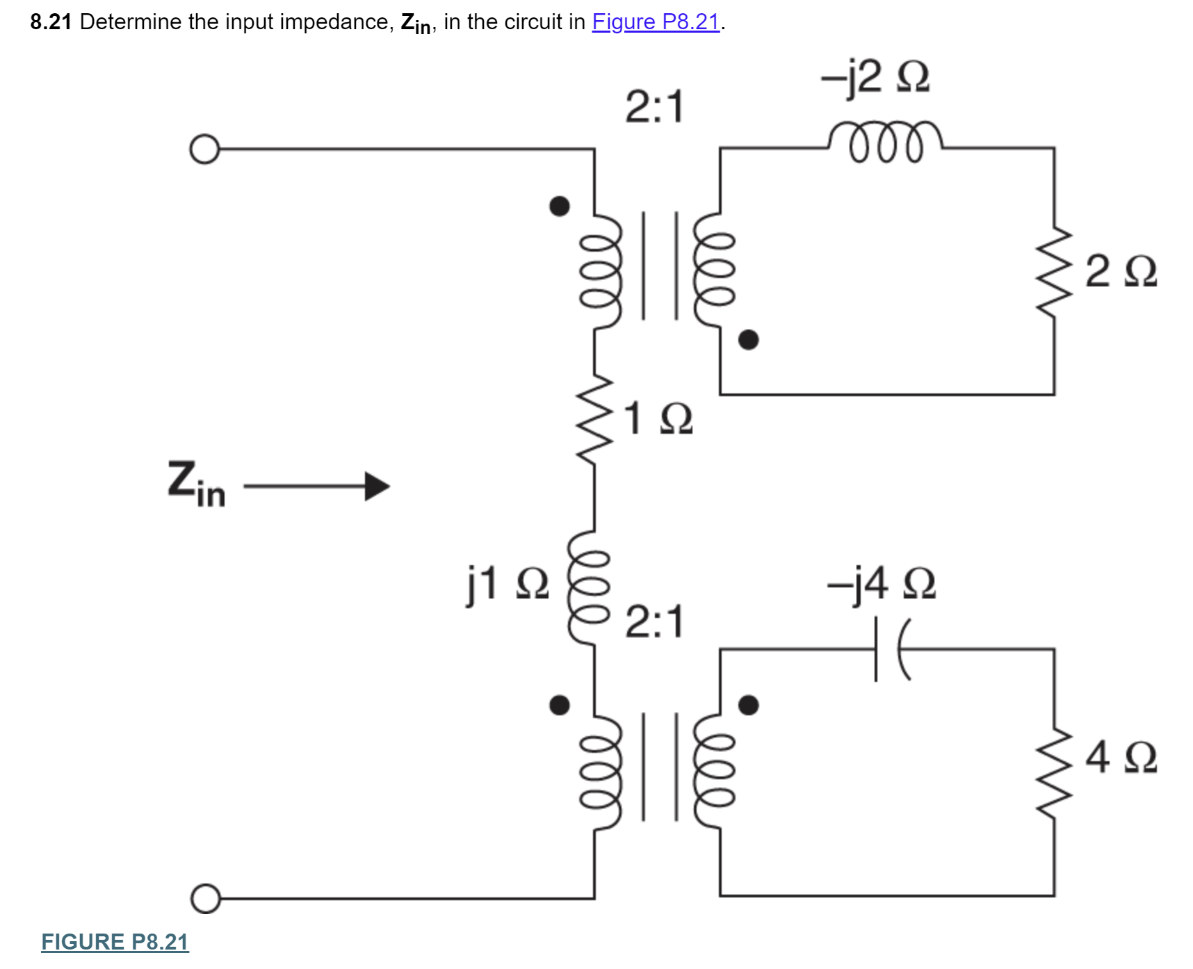 Solved 8.21 Determine the input impedance, Zin, in the | Chegg.com