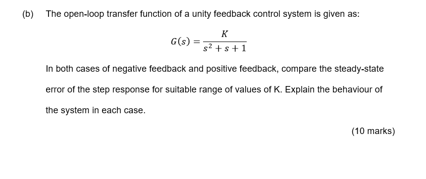 Solved (b) The open-loop transfer function of a unity | Chegg.com