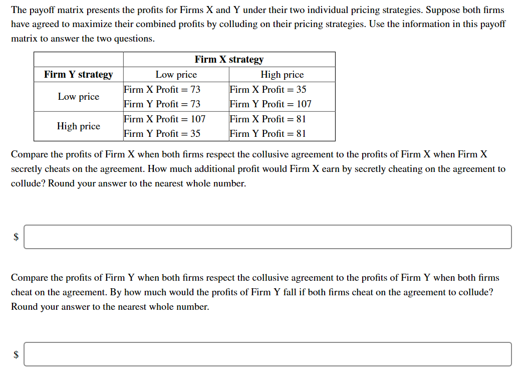 Solved The payoff matrix presents the profits for Firms X | Chegg.com