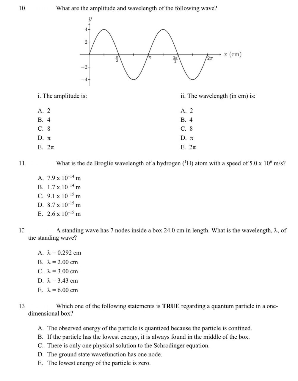 Solved 10. What are the amplitude and wavelength of the | Chegg.com