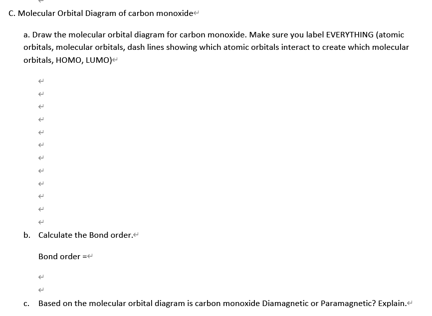 Solved C. Molecular Orbital Diagram of carbon monoxide a. | Chegg.com