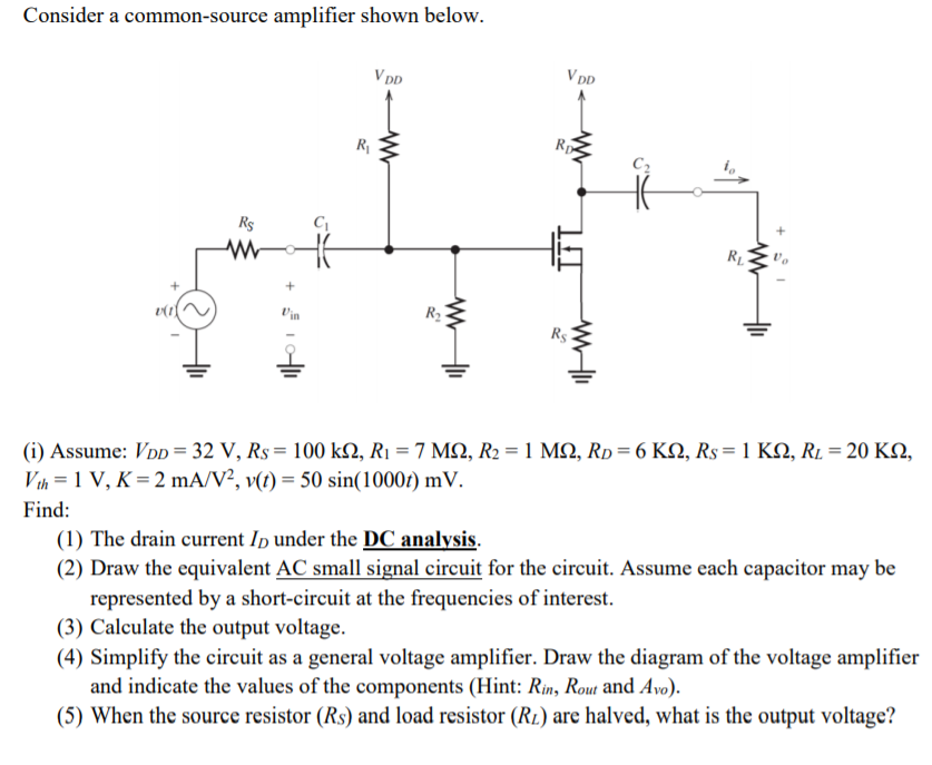 Solved Consider A Common-source Amplifier Shown Below. VDD | Chegg.com