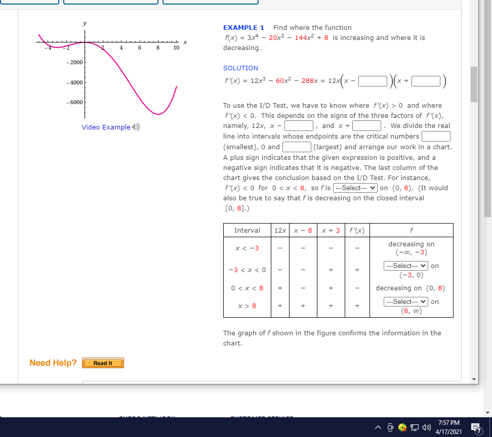 Solved y EXAMPLE 1 Find where the function f(x) = 3x4 – 20x3 | Chegg.com