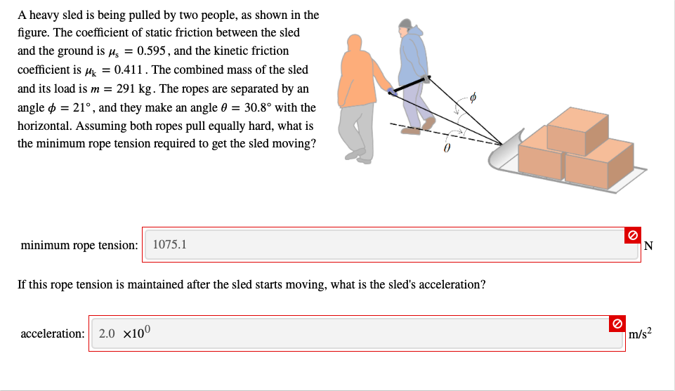 Solved A heavy sled is being pulled by two people, as shown