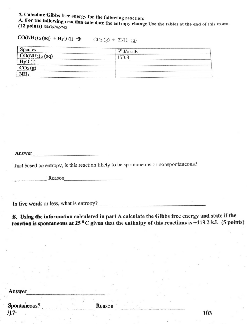 Solved 7. Calculate Gibbs free energy for the following | Chegg.com