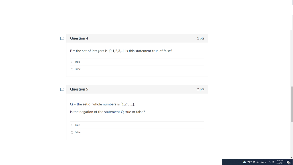 Solved D Question 4 1 pts P= the set of integers is | Chegg.com