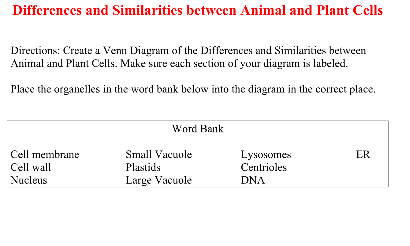Solved Differences and similarities between Animal and Plant 