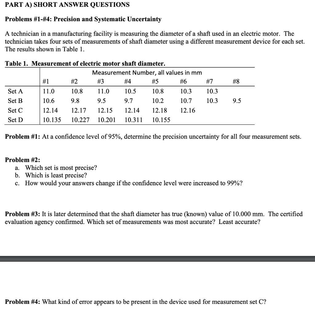 PART A) SHORT ANSWER QUESTIONS Problems #1-#4: | Chegg.com