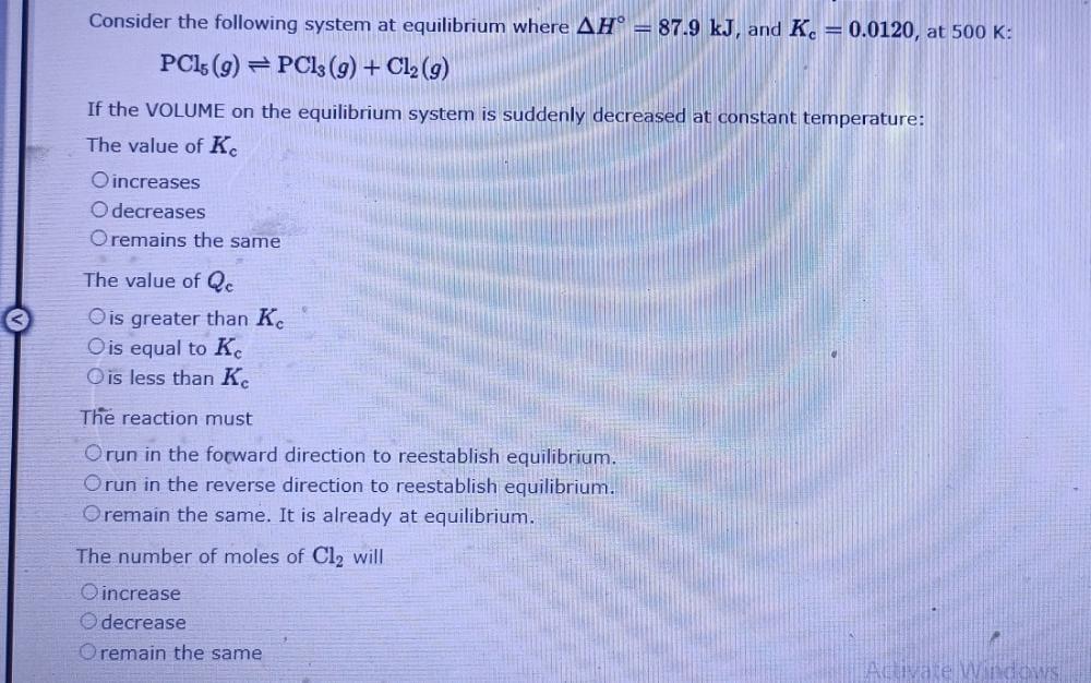 Solved Consider The Following System At Equilibrium Where | Chegg.com