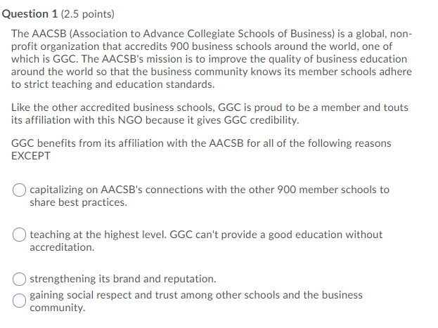 Solved Question 1 2 5 Points The AACSB Association To Chegg
