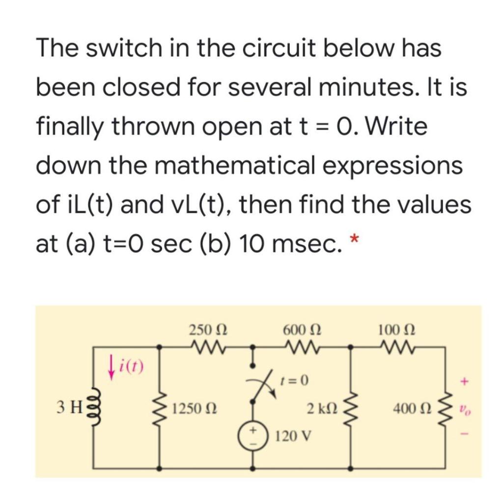 Solved The switch in the circuit below has been closed for | Chegg.com