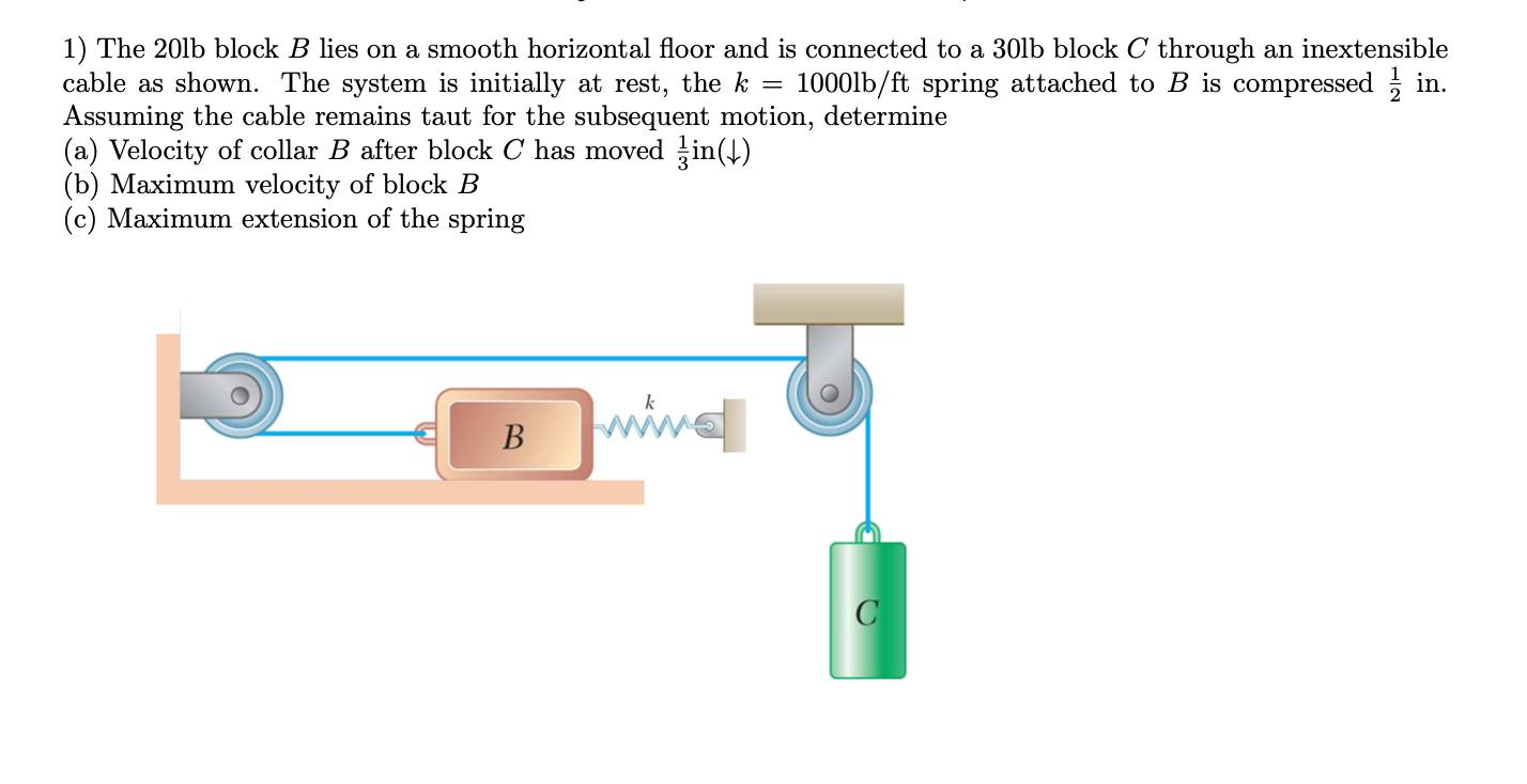 Solved 1) The 20lb Block B Lies On A Smooth Horizontal Floor | Chegg.com