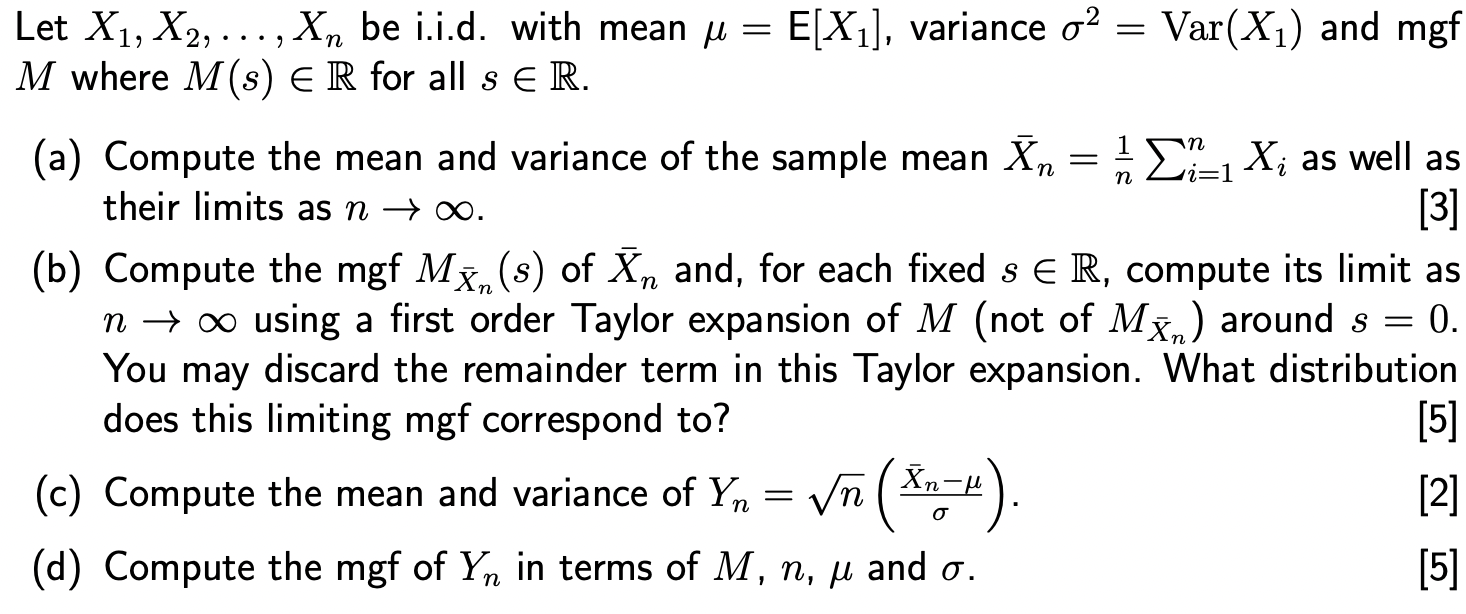 Solved Let X1,X2,…,Xn be i.i.d. with mean μ=E[X1], variance | Chegg.com