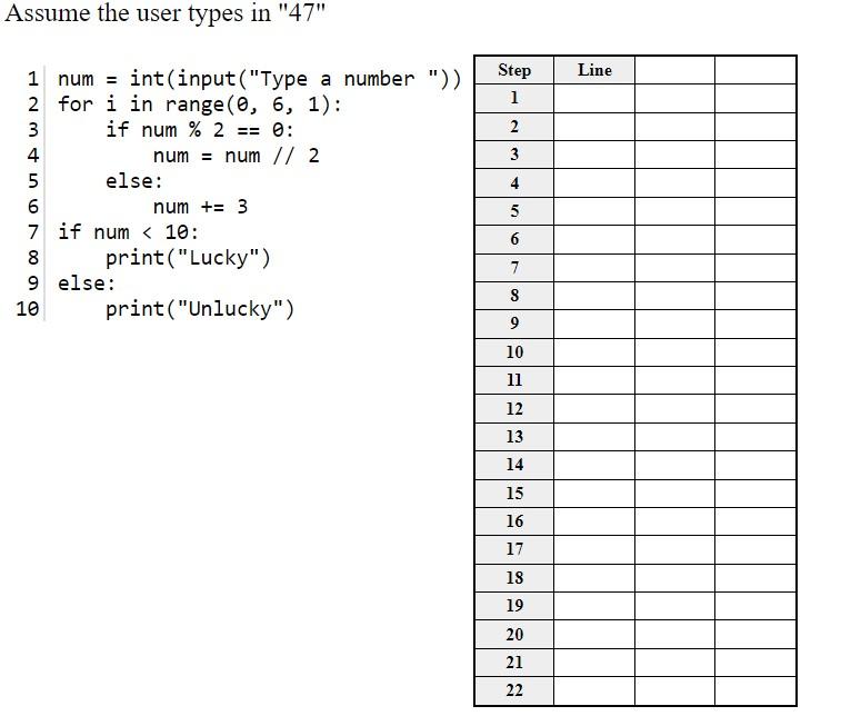 Solved Assume the user types in "47" | Chegg.com