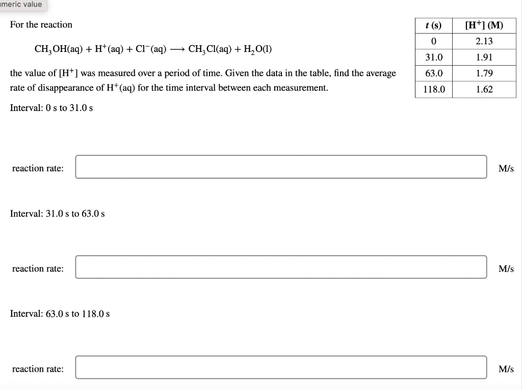 [Solved]: For the reaction CH3OH(aq)+H+(aq)+Cl(aq)CH3Cl(