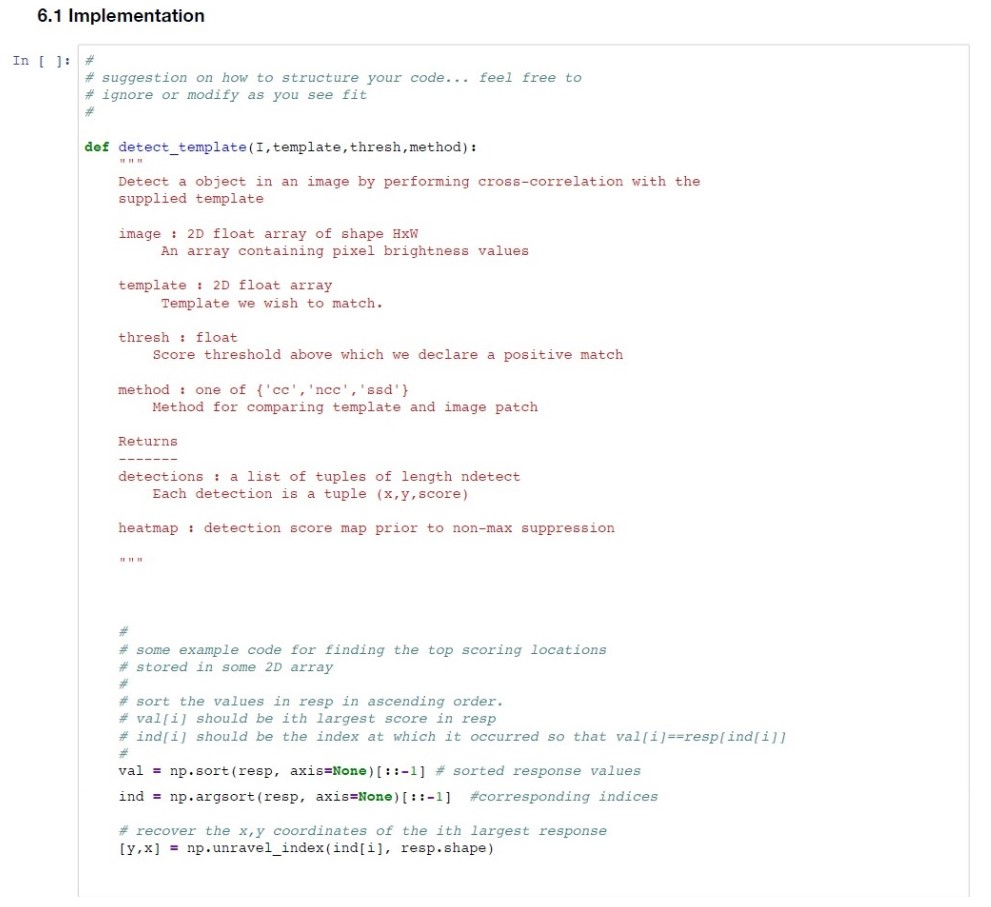 6. Template Detection Implement a simple object | Chegg.com