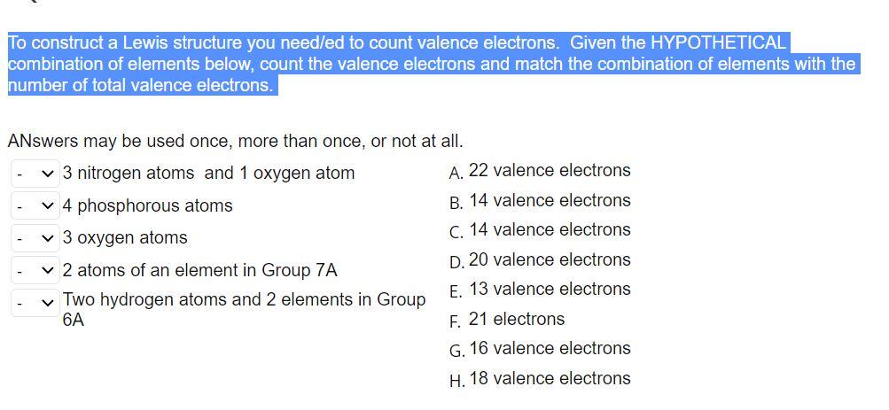 Solved To construct a Lewis structure you need/ed to count | Chegg.com