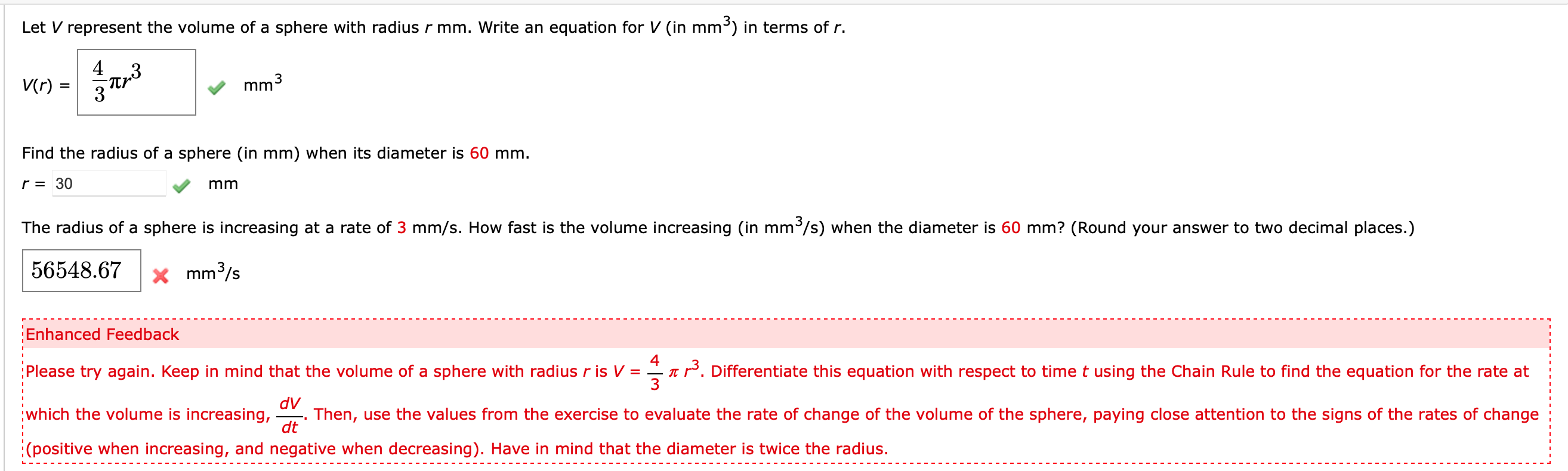 Solved Let V represent the volume of a sphere with radius r | Chegg.com