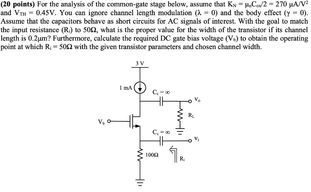 Solved (20 points) For the analysis of the common-gate stage | Chegg.com