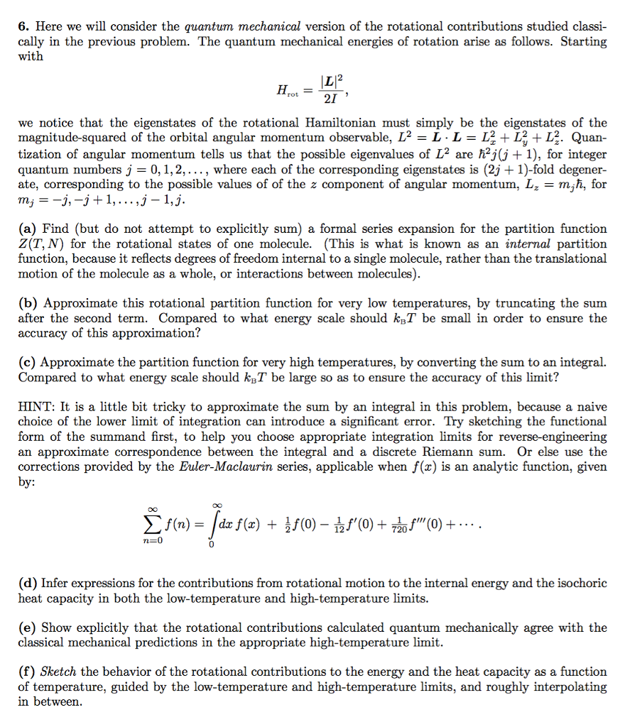 Solved 6. Here we will consider the quantum mechanical | Chegg.com